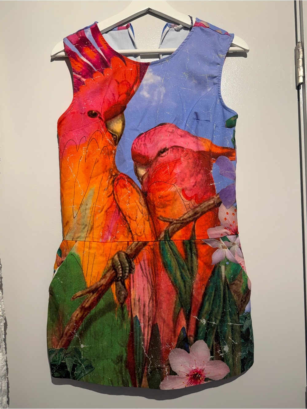 Colorful Parrot Print Sleeveless romper - Vibrant Orange & Pink